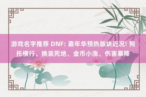 游戏名字推荐 DNF: 嘉年华预热版块近况! 狗托横行、换装死绝、金币小涨、伤害暴降